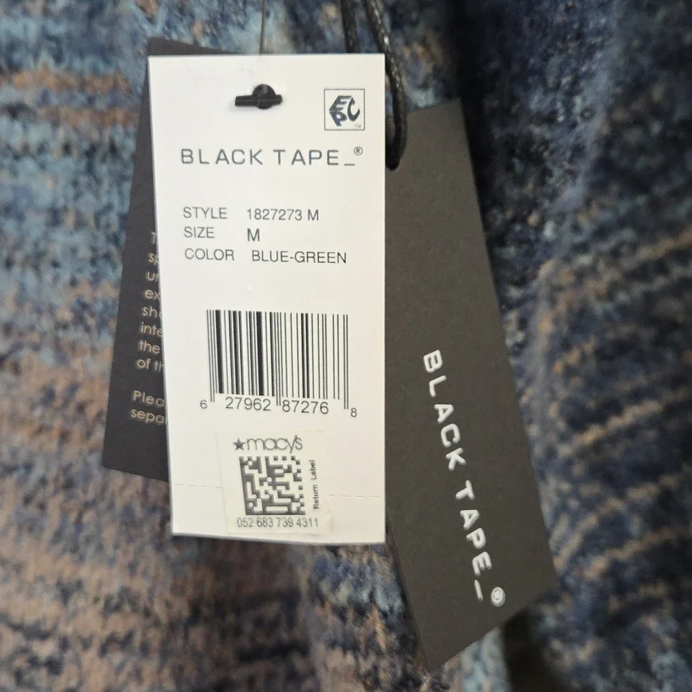 BLACK TAPE OPEN FRONT 3/4 SLEEVE SOFT CARDIGAN SWEATER BLUE GREEN CREAM NWT M